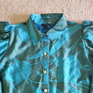 Ann Taylor Blue Buttoned Long Sleeve Dress